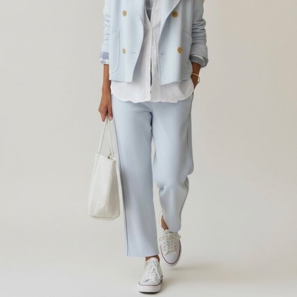 Frank & Eileen Bella Italian Sweatpants Light Blue Crop Wide Leg Triple Fleece - Picture 1 of 9